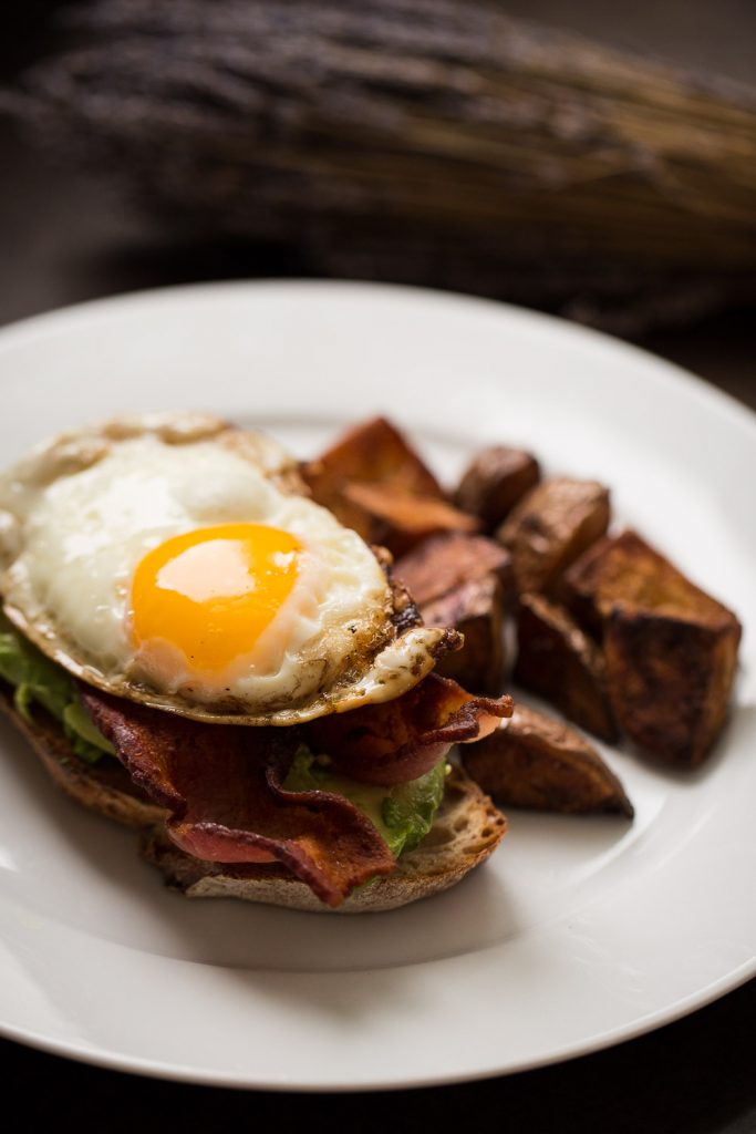 Bacon, Avocado, and Egg on toast with Pan-Roasted Potatoes - Breakfast